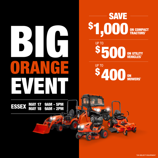 Kubota Big Orange Event Sale - Join Us May 17 & 18th